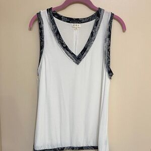 POL Women's White Tank Top with Black Trim